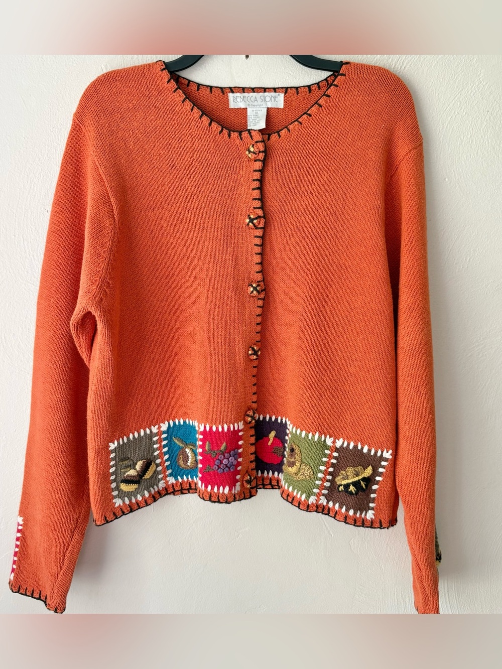 Vintage Rebecca Stone Orange Chunky Knit Fall Cardigan Sweater